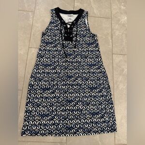 Tommy Bahama Blue and White Geometric Lace-Up Top Dress/Swim Coverup-Medium